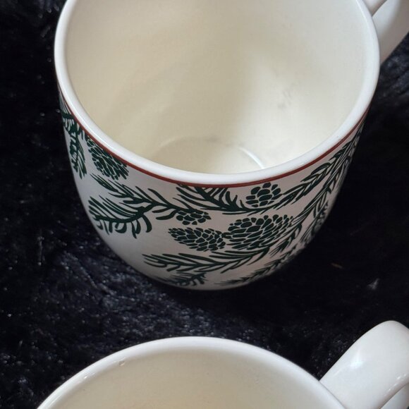 Bee & Willow Vail Pine Mugs Red & Green Pinecones Branches - Set of 4 - Picture 5 of 9